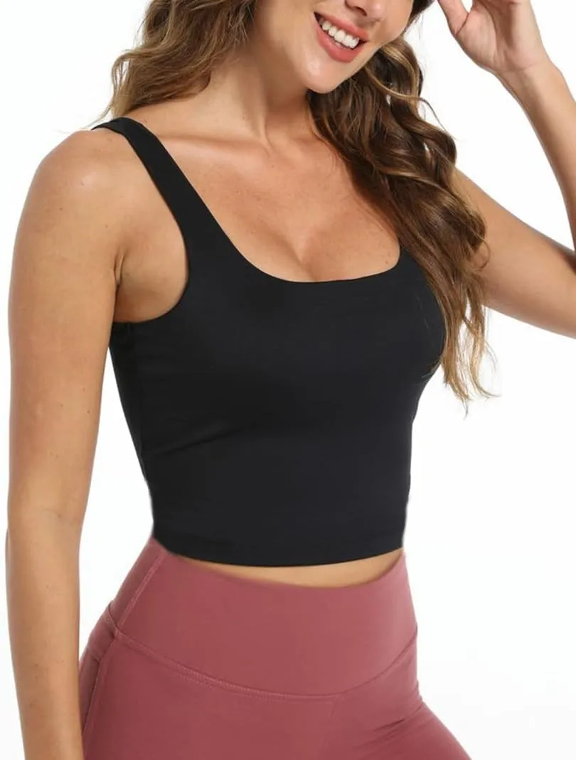 Womens Square Neck Crop Tank Top Trendy Cute Gym Yoga Workout Tops Buttery Soft Going Out Tops for Women