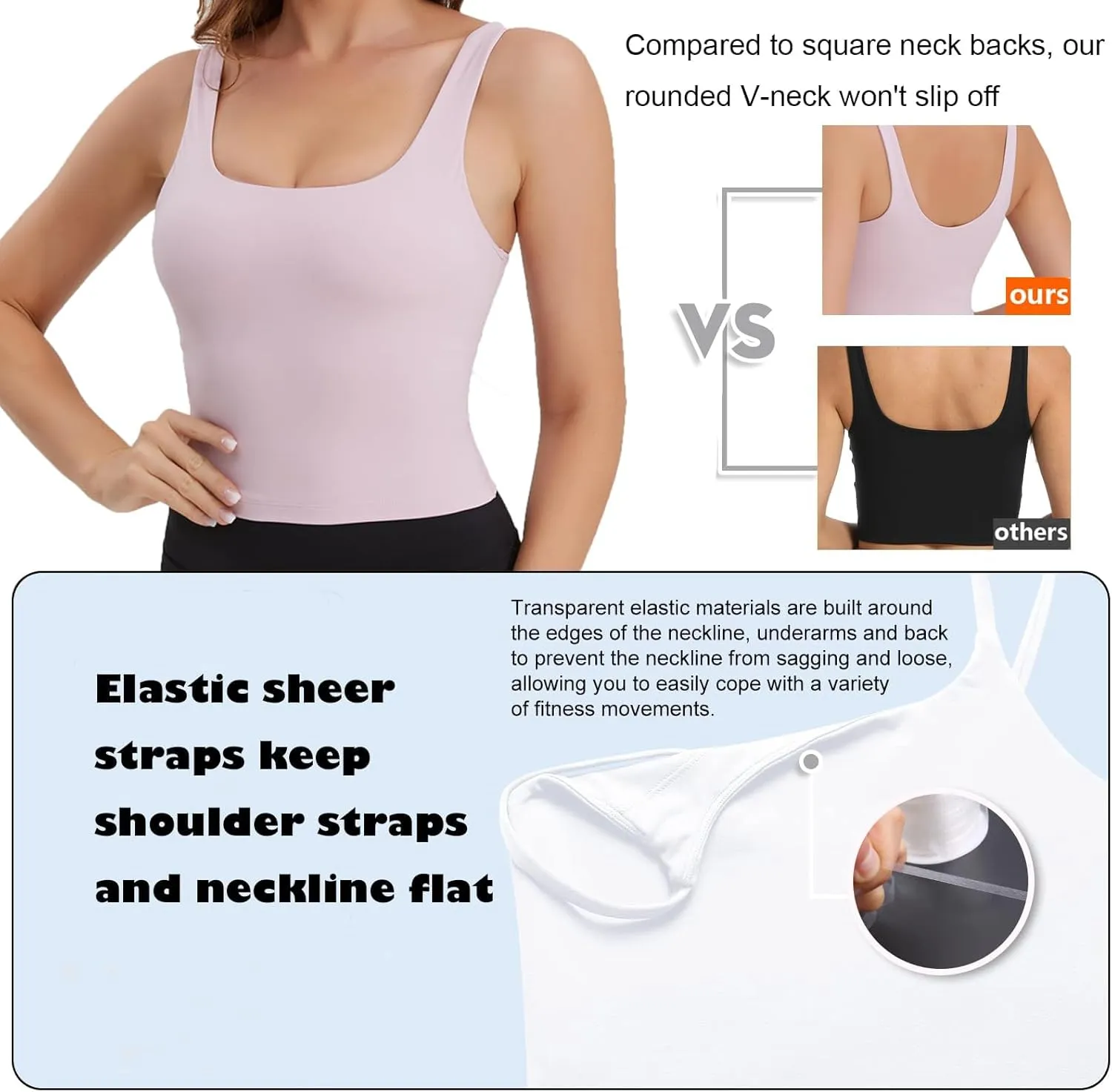 Womens Square Neck Crop Tank Top Trendy Cute Gym Yoga Workout Tops Buttery Soft Going Out Tops for Women