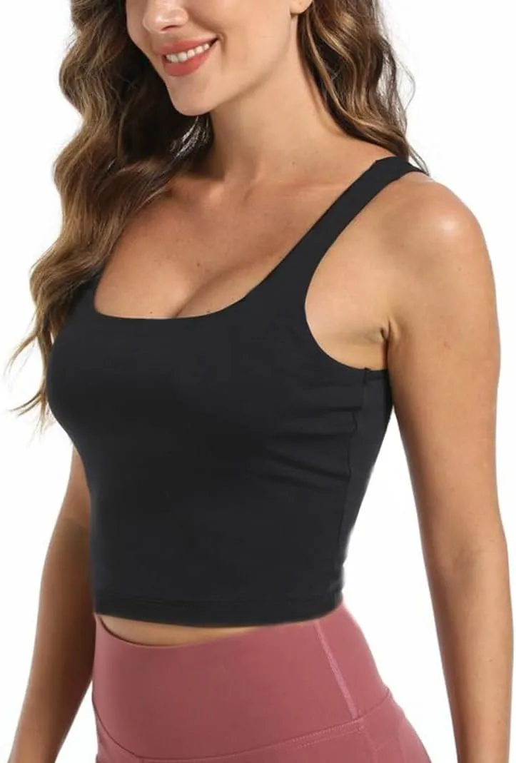 Womens Square Neck Crop Tank Top Trendy Cute Gym Yoga Workout Tops Buttery Soft Going Out Tops for Women
