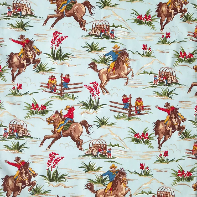Women's Vintage Western Print Light Blue Shirt