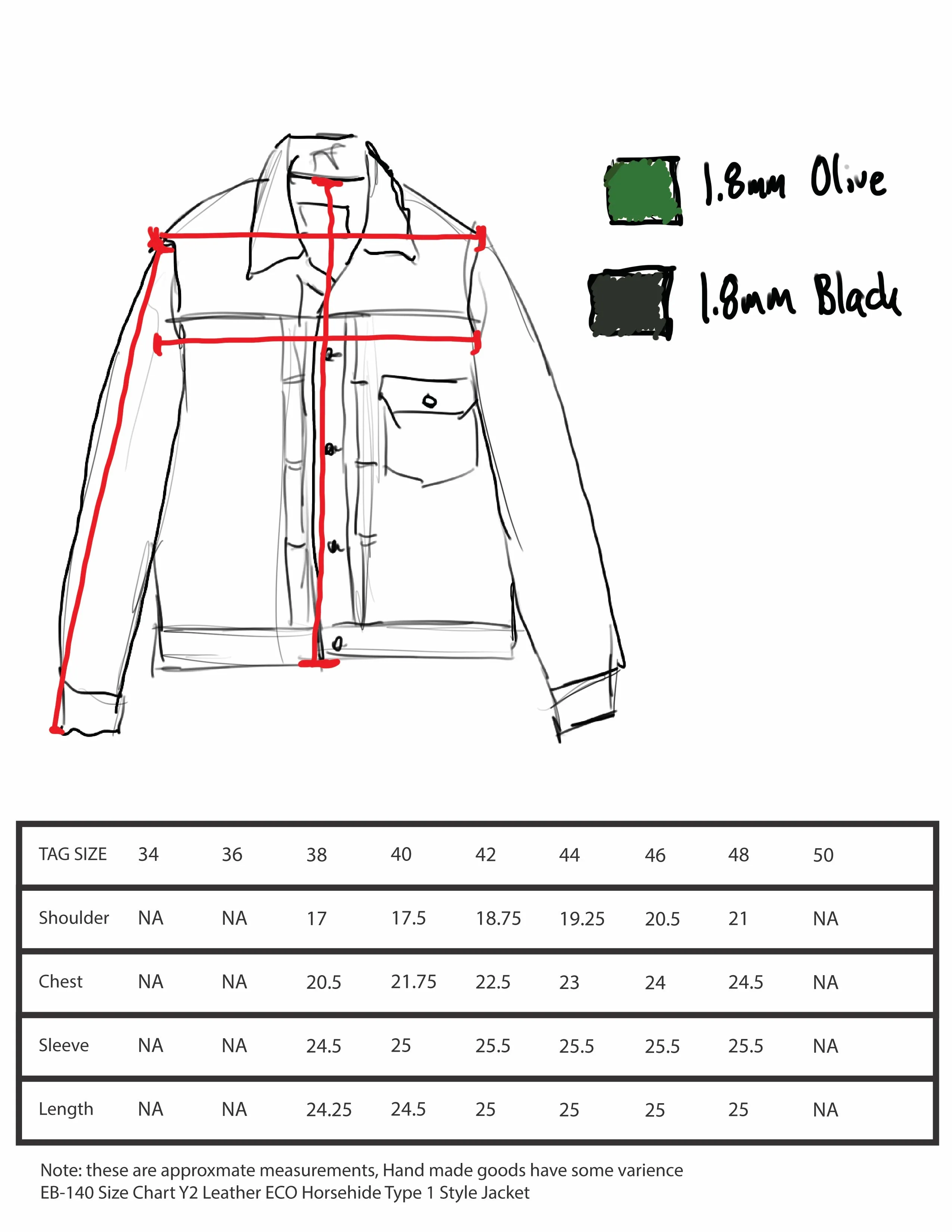 Y'2 Leather EB-140 Eco Horse Hide Type 1 Jacket Black